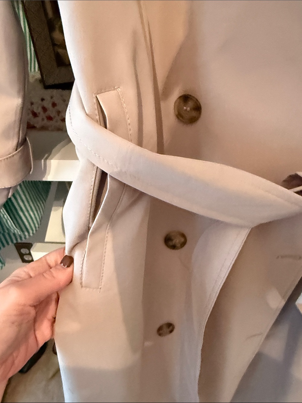 H&M Light Blush Double-Breasted Trench Coat with Waist Tie - Picture 5 of 12